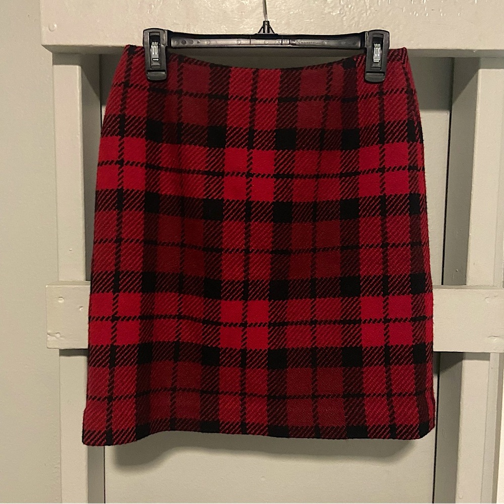 Eddie Bauer Red Plaid Wool Mini Skirt